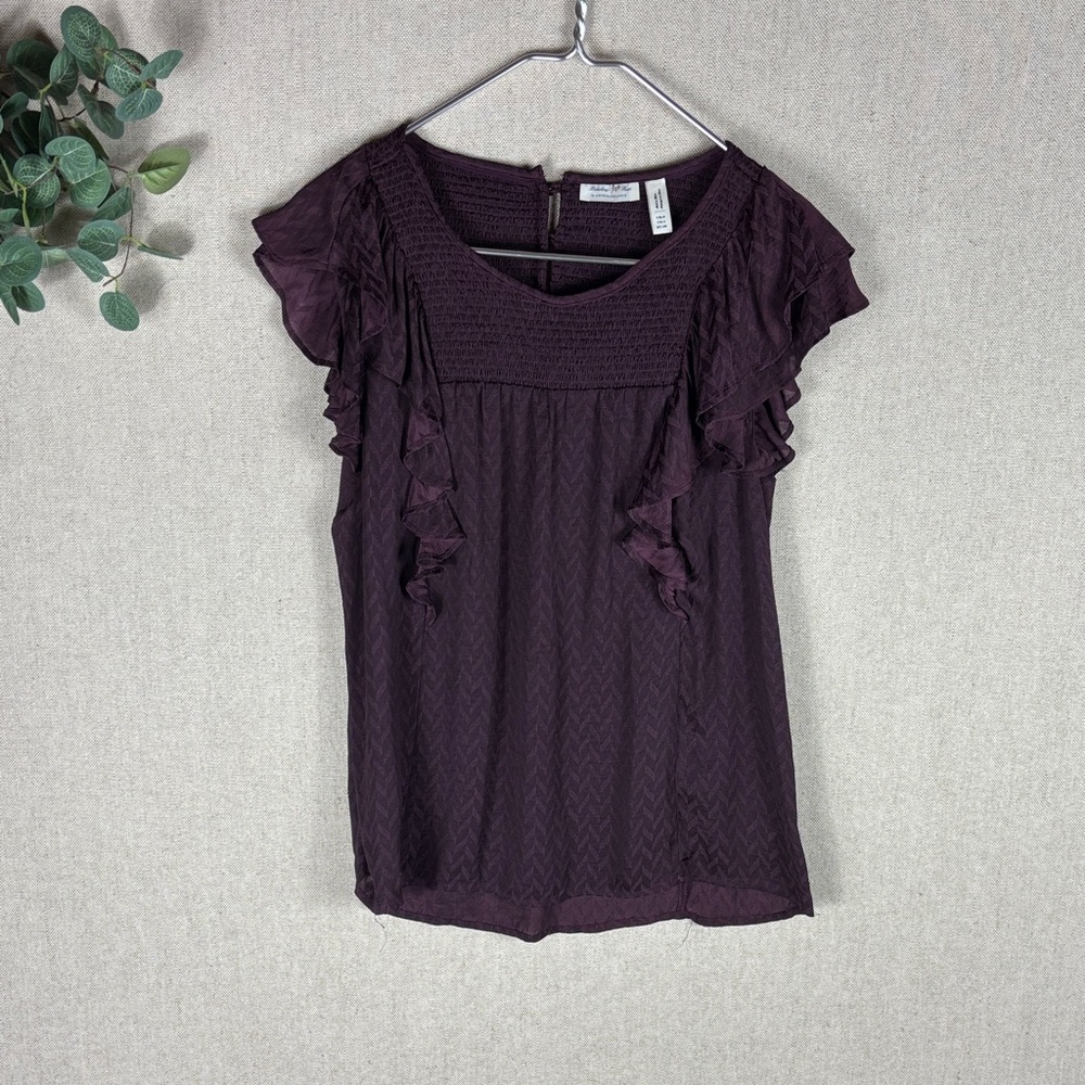 Meadow Rue > Ruffle Sleeve Smocked Purple Blouse 4